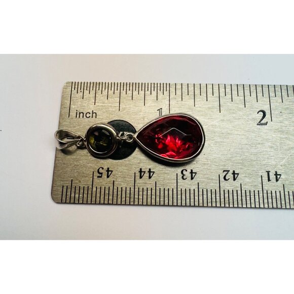 Sterling Silver Double-Sided Filigree Pear Pink & Clear Gemstone Dangle Pendant - Picture 8 of 10